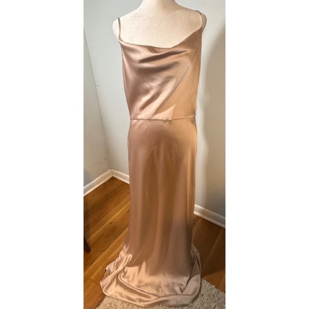 NWT Jenny‎ Yoo Collection Sylvie Satin Cowl Neck Gown Size 12 Prosecco Champagne